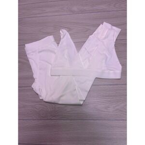 White Ribbed Knit 2-Piece Lounge Set Bralette and Leggings Size M